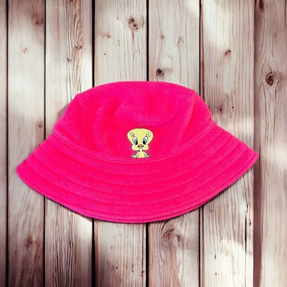 Vintage Tweety Bird Warner Brothers Pink Bucket Hat Fisherman Adult 1997 Fleece